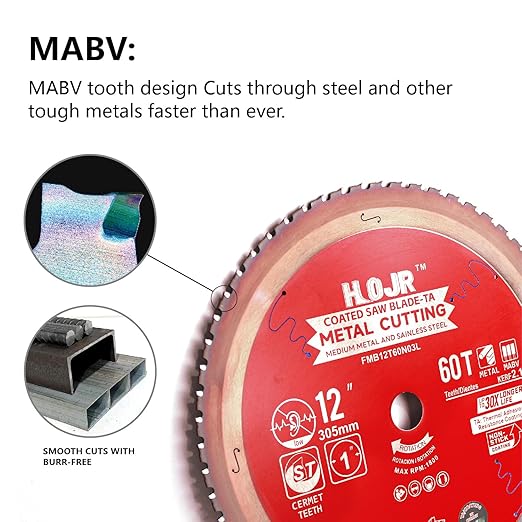 Metal Cutting Circular Saw Blade, Steel and Stainless Steel Cutting, The Cutting Head uses a Special Anti-Heat Sticking Coating with high Finish and Long Life, FMB 12 Inch 60-Tooth 1" TA
