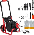 PioneerWorks 75Ft x 1/2 Inch Drain Cleaner Machine, Auto-feed Electric Drain Auger Professional for 2 to 4 Inch Pipes, with 6 Cutters, Glove, Drain Auger Cleaner Sewer Snake