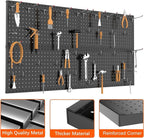 TORACK 4Pcs Metal Pegboard Panels(12"*24") for Wall, Garage Tools Pegboard System for Workbench, Modular Peg Board, Tool Organizer Board Kit for Pegboard Hooks(Pack of 4, Black)