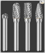 4Pcs Carbide Burr Set 1/4 Shank w/Clear Box Head Dia 8mm Die Grinder Bits Rotary Tools Attachment Kit Rasp File Accessories Metal Wood Stone Steel Grinding Deburring Cutting Porting Carving