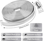 Hose Clamps 50FT Strap+25 Fasteners,DIY Cut-To-Fit 304 Stainless Steel Adjustable Large Worm Gear Band Clamp Assortment Kit,Metal Screw Fasteners and Strapping for Pipe,Duct,Pole,Tube