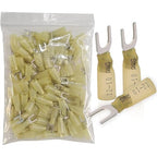 100pcs 12-10 AWG Marine Grade Heat Shrink Fork Connectors, ＃10 Tinned Copper Heat Shrink Fork Terminals, Insulated Electrical Spade Crimp Fork Wire Connectors (Yellow AWG12-10)