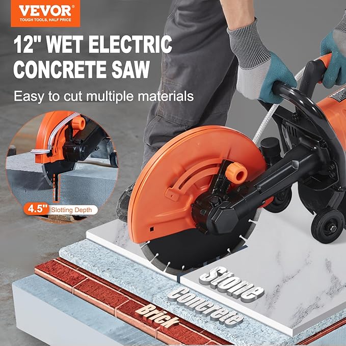 VEVOR Electric Concrete Saw, 12 in, 1800 W Motor Circular Saw Cutter with Max. 4.5 in & Demolition Jack Hammer, MAX 2200W Electric Jackhammer Heavy Duty, 1350 BPM