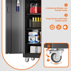 71" Metal Storage Cabinet with Wheels and Pegboard, Lockable Rolling Steel Storage Cabinet with 5 Adjustable Shelves and Door for Garage, Office, Kitchen, Assembly Required,Black
