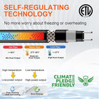Reliable Pipe Heat Cable for Pipe Freeze Protection, Self-Regulating Pipe Heating Tape for Metal and Plastic Home Pipes, Energy-Saving Heat Tape for Pipes Keeps Water Flowing, 90Ft, 120V