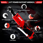 dogtooth Cordless Electric Ratchet Wrench Set, 35 Ft-lbs, 300 RPM, 16.8V Cordless Ratchet Wrench 3/8", fast Charger, 6 Sockets, 1-Pack 1500mAh Lithium-Ion Batteries, Variable Speed Trigger