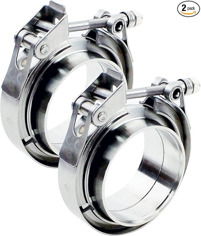 3.5 inch V Band Clamp - 2 sets of Quick Release Vband Clamps with Male Female Flanges Stainless Steel for exhaust system, turbocharger, downpipe and mufflers (3.5" - 2 Pack)