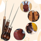 3 Pcs Awl Tool Set Scratch Awl Tool with Wooden Handle Gourd Piercing Bradawl Needle Tools Shape Pin Punching for Leather Punch Hole Craft Repair Shoes (Reddish Brown)