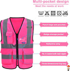 A-SAFETY Pink Safety Vests for Women,Working Safety Vest with Reflective Strips,Medium