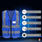 A-SAFETY Blue High Visibility Vest Reflective Safety Vest,Hi Vis Bright Neon Color with 4 Reflective Strips 7 Pockets,XXXL
