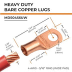SELTERM 2pcs 4 AWG 5/16" Stud (Wide Pad) Copper Wire Lugs,Battery Lugs,Ring Terminals,Battery Cable Ends, 4 Guage Ring Terminal Connectors,UL Heavy Duty Bare Copper Eyelets Battery Terminal Connectors