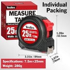 Tape Measure 25 ft, 5 Pack Bulk Easy Read Measurement Tape, Self-Locking Measuring Tape Retractable 1-Inch Wide x 25 ft