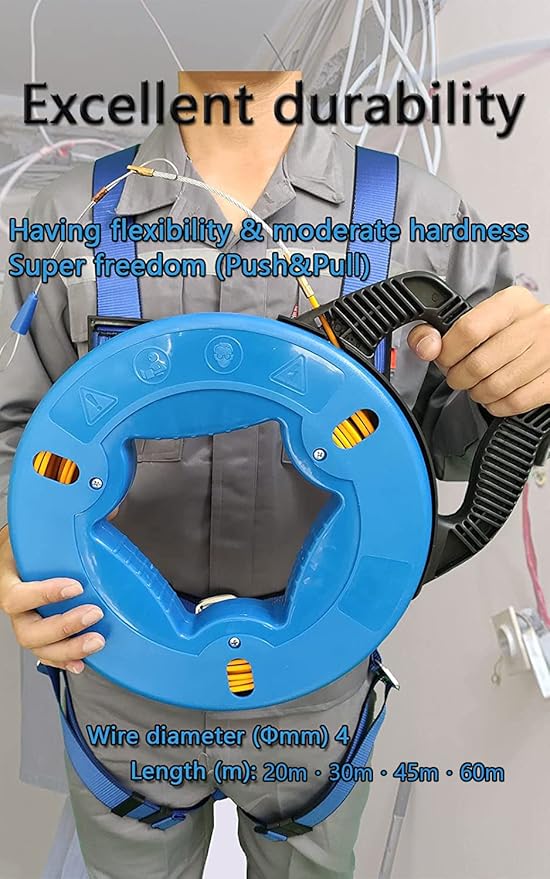 Fish Tape Steel Wire Puller 4mm 67-Foot With a wire storage caseWire-through tool Twist-shaped wire for wiring, and incoming lines in the attic, etc Dual Range for Broad Application[4mm 67-Foot]