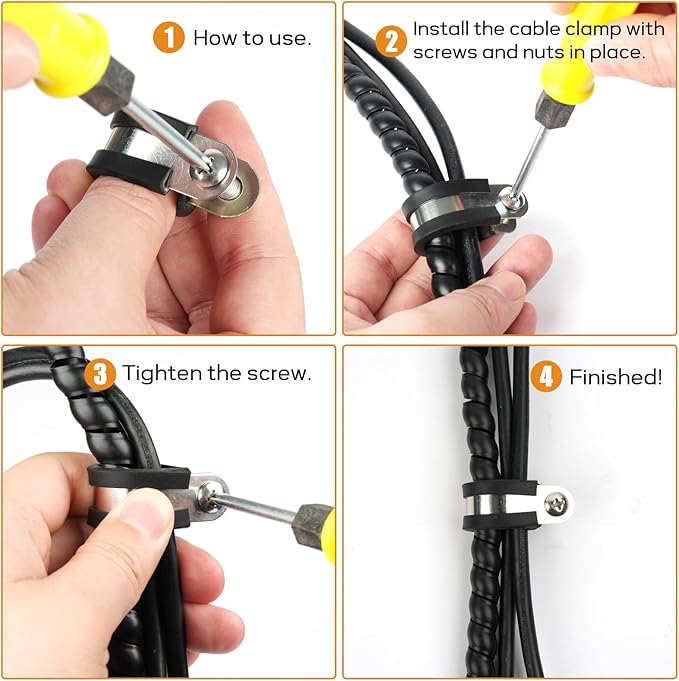 20 Pcs 3/8 Inch 304 Stainless Steel Cable Clamp, Rubber Cushioned Insulated Clamp, Conduits Pipe Strap Clamps for Pipe Fixing on Various Surfaces