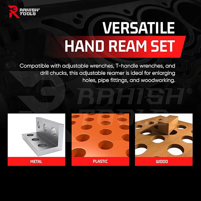 Adjustable Hand Reamer Tool HV to H11 Sizes - 1/4" to 1 1/16” Reaming Tool for Precise Hole Finishing with 6 Carbon Steel Blades - Hand Tools Reamers for Metal & Wood - 6.35mm - 38.10mm