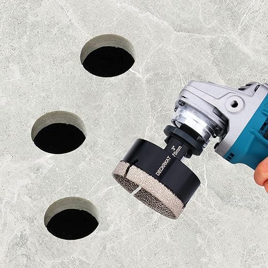 Diamond Hole Saw, 3" Hole Saw for Tiles Granite Marble Ceramic Glass Porcelain, 75mm Core Drill Bit with 5/8-11 Thread and 3/8” Hex Shank Adapter for Angle Grinders & Drills