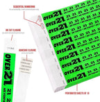 200 WristCo Over 21 Neon Green Tyvek Wristbands for Events - ¾” x 10” - Waterproof Recyclable Comfortable Tear Resistant Paper Bracelets Wrist Bands for Concerts Festivals Admission Party