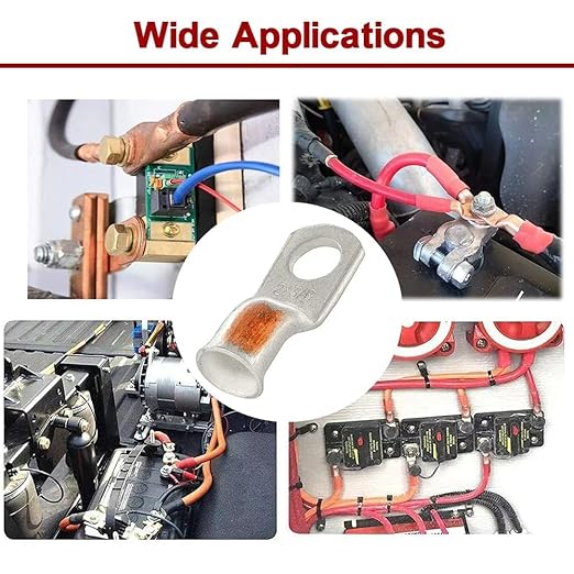 16Pcs 4 AWG 5/16" Stud Heavy Duty Tinned Copper Wire Lugs with 16Pcs Heat Shrink Tubing 4 Gauge Battery Cable Lugs Ring Terminals Battery Cable Ends Bare Copper Eyelets