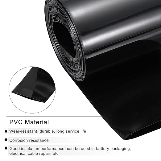 MECCANIXITY Battery Wrap PVC Heat Shrink Tubing 95mm Dia 150mm Flat 20 Feet(6meters) Black Good Insulation for Battery Pack