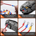Preciva Crimping Tool for Insulated Terminals Wire Connectors, AWG20-10 Ratchet Crimper with 425 Pcs Insulated Terminals Connectors