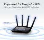 ASUS RT-BE82U Dual-Band WiFi 7 (802.11be) Smart AiMesh Extendable Router, 6500 Mbps, Five 2.5GbE Ports, 4096-QAM, Up to 3 SSIDs for IoT Devices, Parental Controls & VPNs, Advanced Network Security