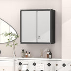 GREATMEET 27.95" H Lockable Storage Cabinet, Metal Garage Storage Cabinets, Wall Storage Cabinet for Utility Room, Black&Grey
