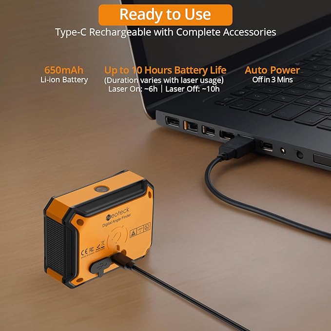 Neoteck Digital Angle Finder with Dual Laser (Class 2 Laser, 1mW Power Output) 4x90/2x180°Angle Gauge with LED Display and Data Hold USB Charging Level Box with Bottom and Back Strong Magnetic