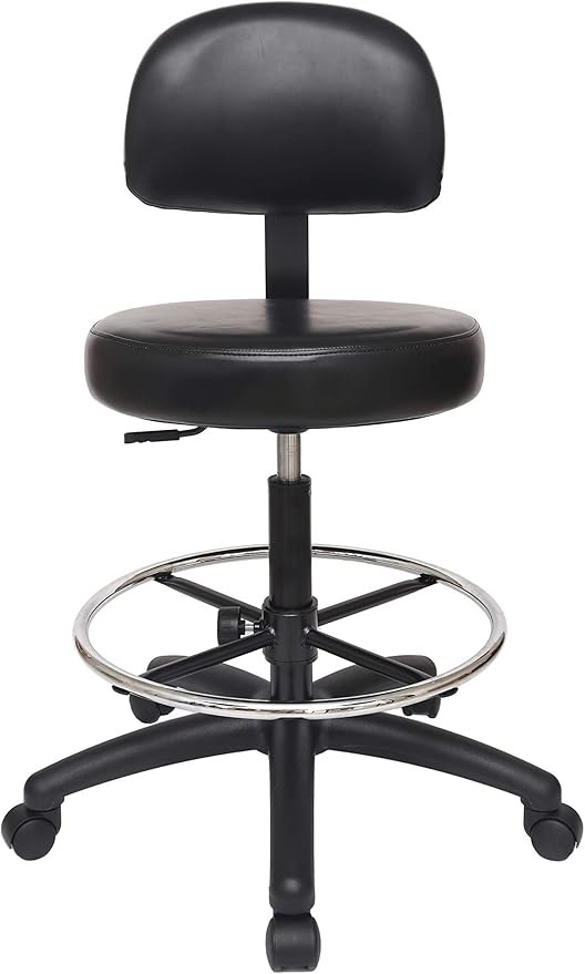 Chair Master Round Vinyl Chair/Stool-Black-for Garage, Counters, Shop, Kitchen, Computer Desks, Drafting Tables. Easy to Clean! (Glides, Medium Bench 19"-27")