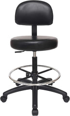 Chair Master Round Vinyl Chair/Stool-Black-for Garage, Counters, Shop, Kitchen, Computer Desks, Drafting Tables. Easy to Clean! (Glides, Tall Bench/Drafting 24"-34")