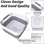 Collapsible Dish Basin with Drain Plug, 9L(2.4Gal) Capacity, Space Saving Portable Sink for Baby bottle, Kitchen, Camping& RV, Gray
