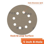 Orbital Sandpaper 5 Inch 8 Holes 60 Grit Sander Discs,Hook and Loop Wet/Dry Gold Replacement Sandpaper,Suitable for Wood,Plastic Grinding and Polishing,Pack of 50