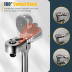 6-Piece Flex Head Ratchet Set, 1/4", 3/8", 1/2" Drive, Swivel Head Ratchet Wrench with Extension Bar, 72 Tooth, 180° Adjustable, Quick-Release, Flexible Ratchet Handle with EVA Foam