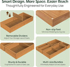 5-Piece Bamboo Drawer Organizer Set, 2.2" Deep | Multi-Use Organizers for Utensils, Silverware, Cutlery, Desk, Bathroom, Junk Drawer & Makeup, Non-Slip Feet Included.