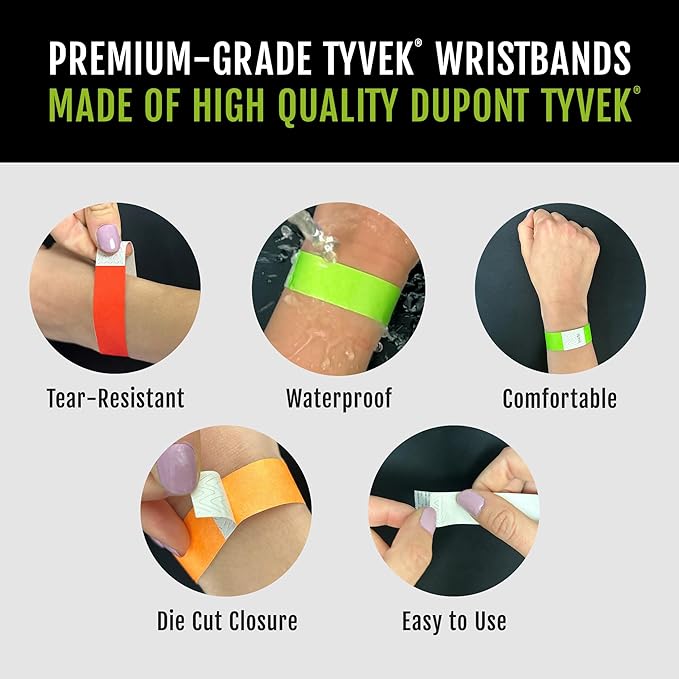 1,000 WristCo Kelly Green Tyvek Wristbands for Events - Comfortable Tear Resistant Paper Bracelets ID Wrist Bands for Concerts Festivals Admission Party Identification