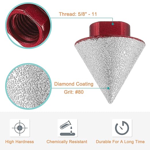HARFINGTON Diamond Beveling Chamfer Bits 1.49" Dia 5/8-11 Thread Cone Grinder Bit with Adapter, Countersink Drill Bit to Enlarge Holes for Porcelain Tile, Marble, Ceramic, Glass, Stones