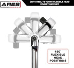 ARES 42044 - Flex Head Stubby Ratchet - 3/8-Inch Drive 72-Tooth Ratchet - Premium Chrome Vanadium Steel Construction & Mirror Polish Finish - Quick Release Reversible Direction Head Design