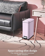 JM.YIPENG 17L Rubbish Bin, Pedal Bin with Lid and Foot Pedal with Inner Bucket, Rectangular Pedal Bin for Living Room, Office, Pink