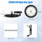 loyal LED High Bay Shop Lights: UFO Dimmable Commercial Lighting 6000K - for Warehouse Garage Workshop Gym with US Plug Cable