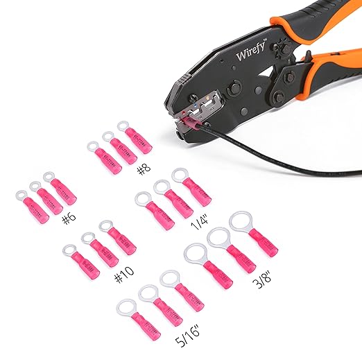 Wirefy 150 PCS Heat Shrink Ring Terminals 1/4" - a Resistant Ring Connectors - Eyelet Wire Connectors - Red 22-16 AWG