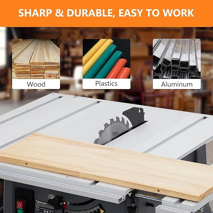 PioneerWorks 10 Inch Table Saw, 15A Multifunctional Saw With Stand & Push Stick, 90° Cross Cut & 0-45° Bevel Cut, 5000RPM, Adjustable Blade Height for Woodworking