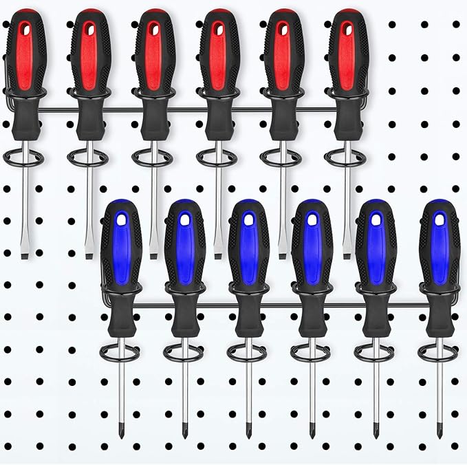 Hotop 2 Pieces Pegboard Screwdriver Holder Peg Board Tool Utility Hooks Pegboard Accessories Six-Tool Organizer Racks Accessory Multi-Ring Holder for Pliers(Black)