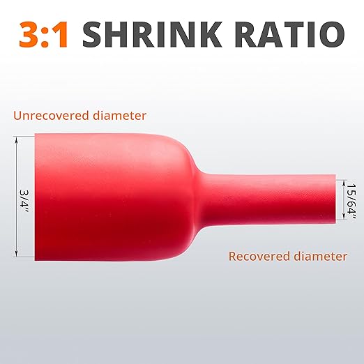 Wirefy 3/4" Heat Shrink Tubing - Large Diameter - 3:1 Ratio - Adhesive Lined - Industrial Heat-Shrink Tubing - Red - 50 Feet Roll
