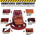 Pro-015 Leather Tool Pouch for Construction,Heavy Duty Hammer Holder,Buckle,3 Pocket Large with Belt, 12 Small Pocket, Tool Organizer