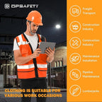 Reflective Safety vest With back plan pocket,High visibility Class 2 Heavy Duty Surveyor Vest with Zipper,Hi Vis Vest ANSI/ISEA Standard, Construction Work Vest for Men＆Women(Orange,5XL)