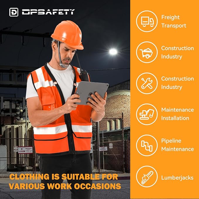 Reflective Safety vest With back plan pocket,High visibility Class 2 Heavy Duty Surveyor Vest with Zipper,Hi Vis Vest ANSI/ISEA Standard, Construction Work Vest for Men＆Women(Orange,M)