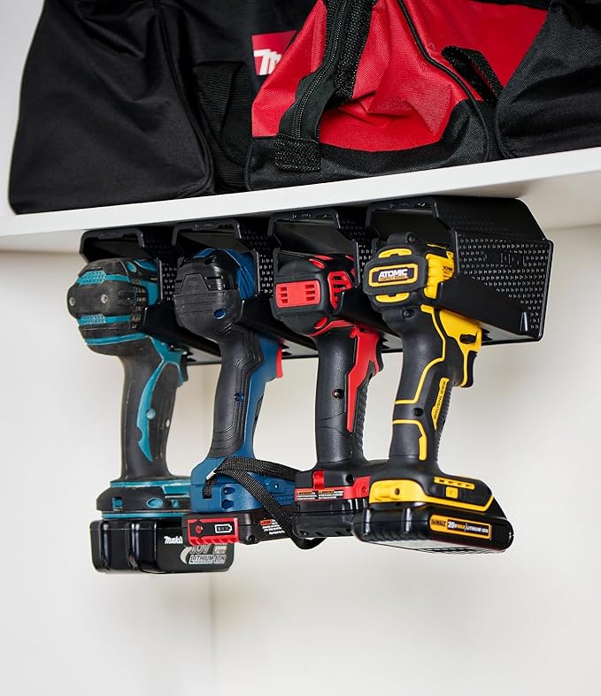 Drill Holder, Power Tool Organizer, Utility Storage Rack | Universal Wall Mount Cordless tools holder fits most drills like Dewalt Drill (2-PACK) (Yellow)