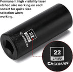 CASOMAN 1/2-Inch Drive x 22mm Deep Impact Socket, 6-Point, Metric, CR-MO