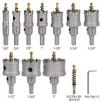 16PCS Carbide Hole Saw Kit, 5/8'' to 2'' Metal Hole Cutter with Pilot Drill, Holesaw for Hard Metal, Stainless Steel, Iron, Mild Steel, Aluminium, Alloy, Plastic, Fiberglass