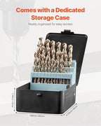 VEVOR Cobalt Drill Bit Set, 29Pcs (1/16" - 1/2") M35 High Speed Steel Cobalt Bits with Storage Case, 135 Degree Tip Twist Jobber Drill Bit for Metal, Stainless Steel, Aluminum Alloy, Wood, Plastic