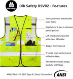 Dib Safety Vest Reflective ANSI Class 2, High Visibility Vest with Pockets and Zipper,Hi Vis Yellow 5 Pack XL